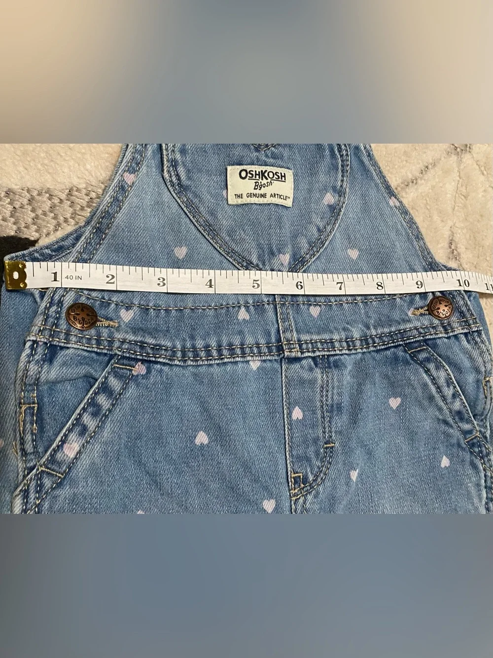 OshKosh B'gosh Baby Girl Denim Overalls with Pink Hearts 12 Months